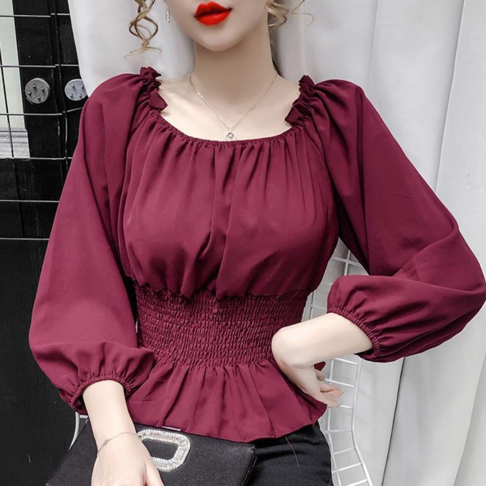 Blouse Off Shoulder - Fashion Chiffon Chiffon Blouse Ruffled Puff