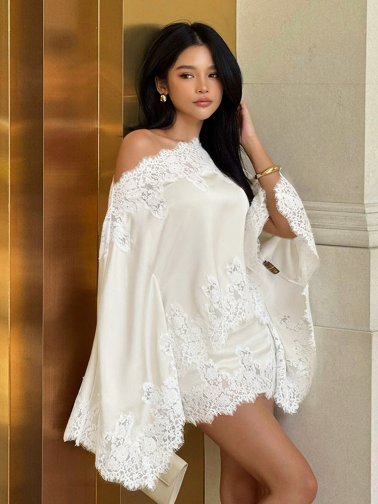 Elegant Lace Patchwork Women's - Blouse Off Shoulder 评论和价格