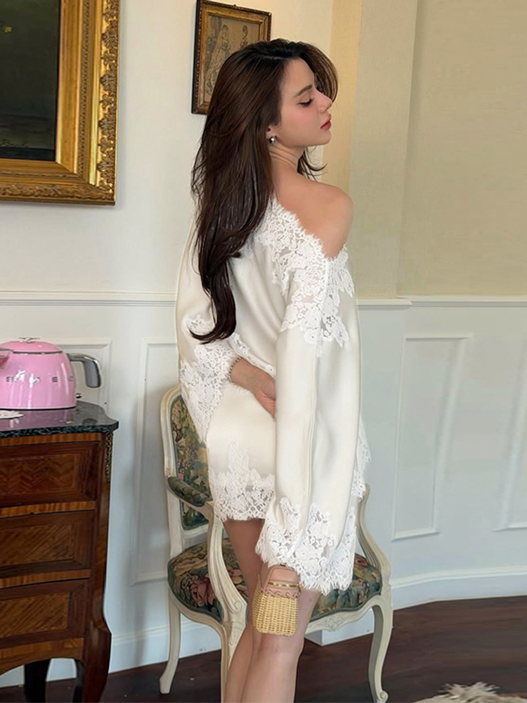 Elegant Lace Patchwork Women's - Blouse Off Shoulder 评论和价格
