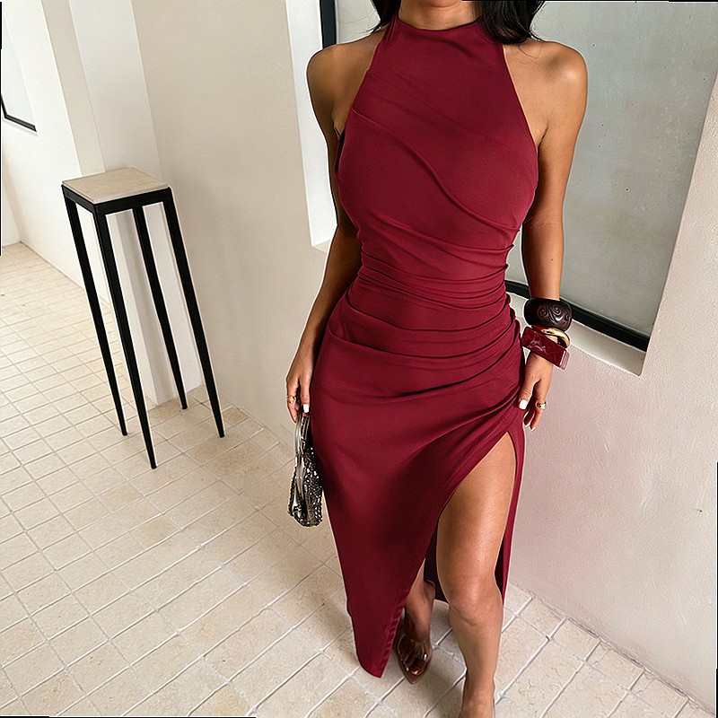 Elegant Evening Dress Slit Hal - Maxi Dress Halter 评论和价格