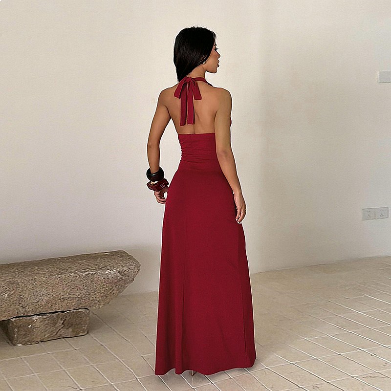 Elegant Evening Dress Slit Hal - Maxi Dress Halter 评论和价格