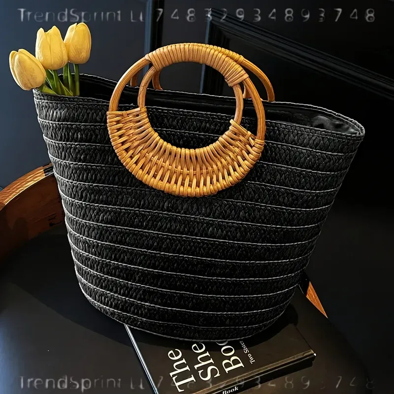 Women Summer Woven Paper Tote  - Tote Bag Beach 评论和价格