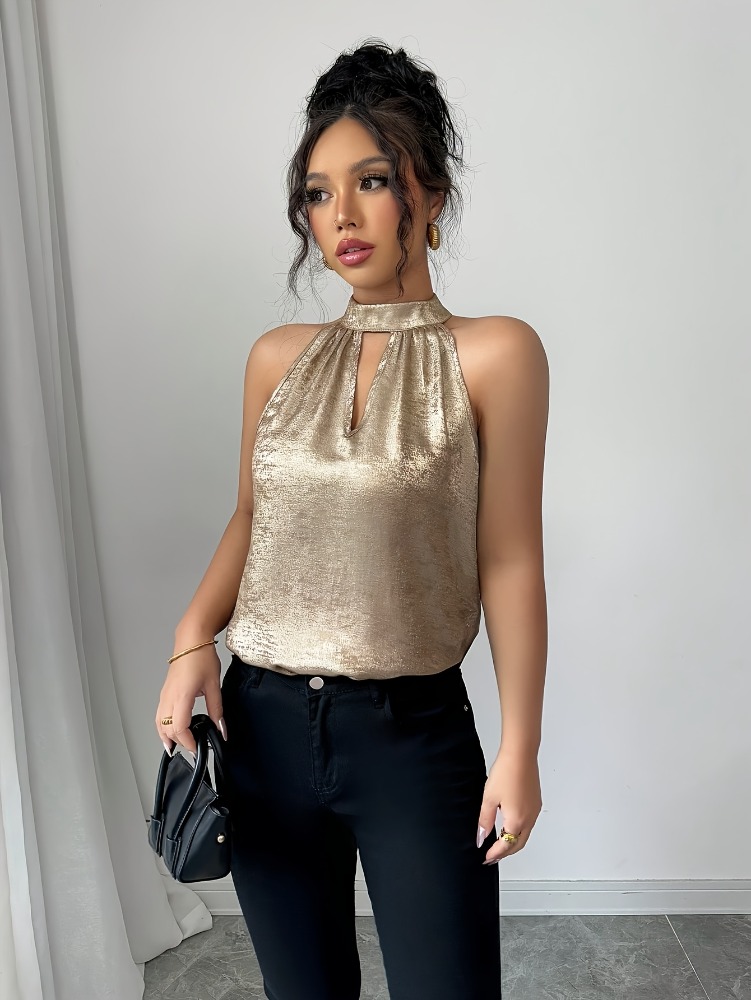 Champagne Golden Shiny Glossy  - Blouse Off Shoulder 评论和价格