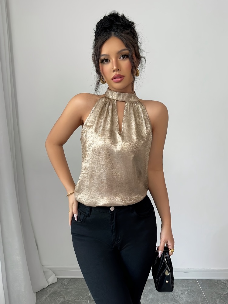 Champagne Golden Shiny Glossy  - Blouse Off Shoulder 评论和价格