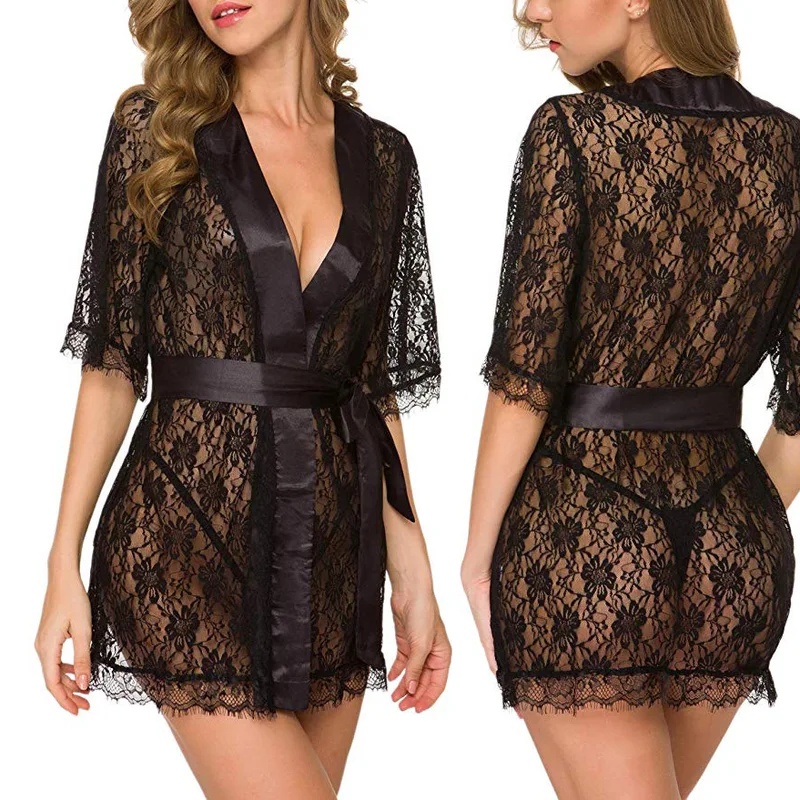 Nolia Floral Lace V-Neck Linge - Kimono Sheer Floral 评论和价格