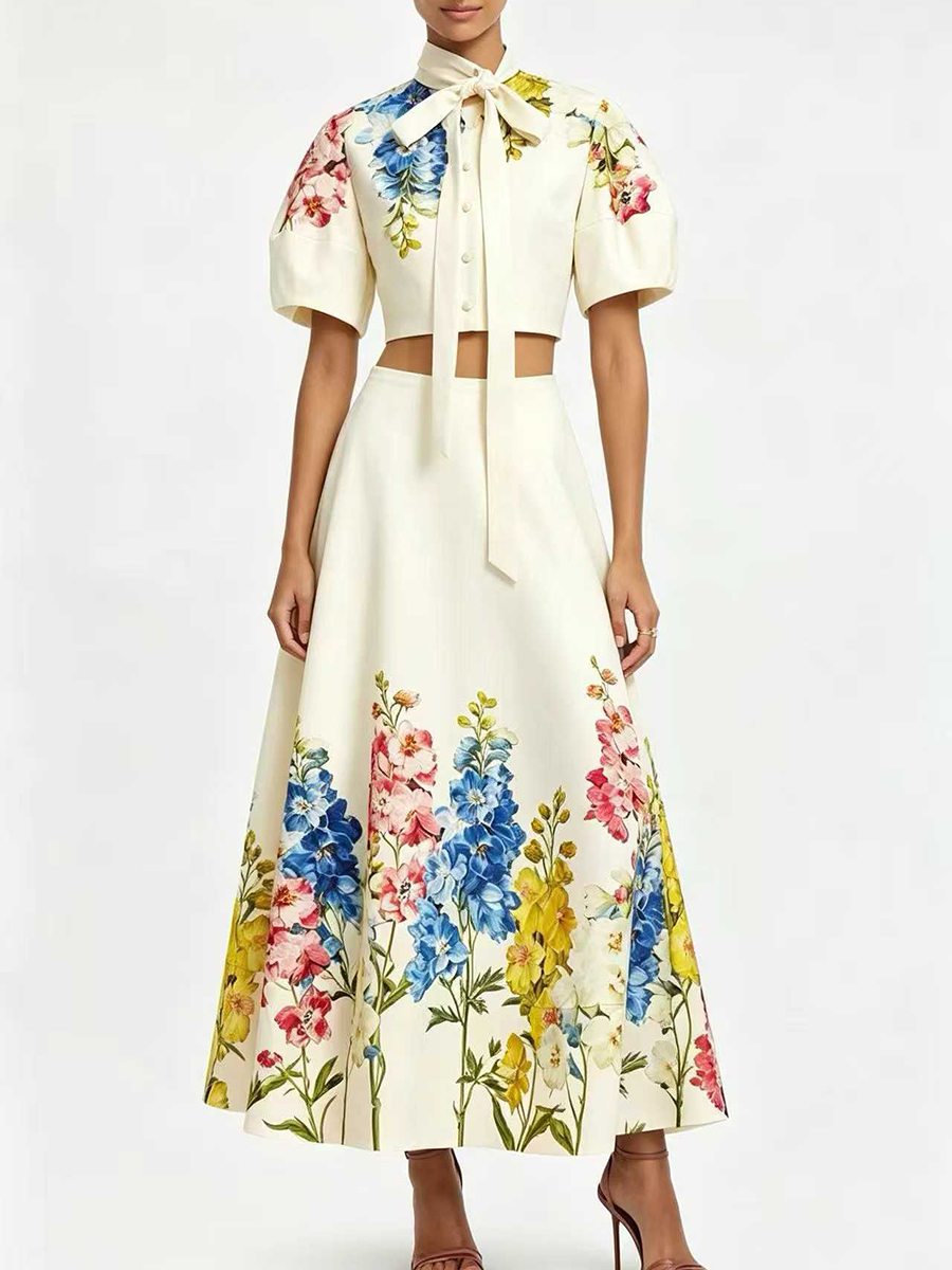 VGH Elegant Floral Printed Two - Midi Skirt Floral 评论和价格