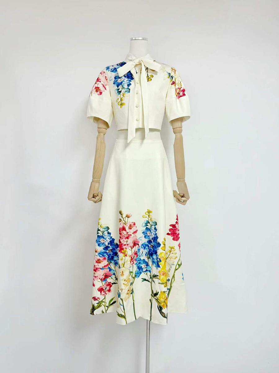 VGH Elegant Floral Printed Two - Midi Skirt Floral 评论和价格